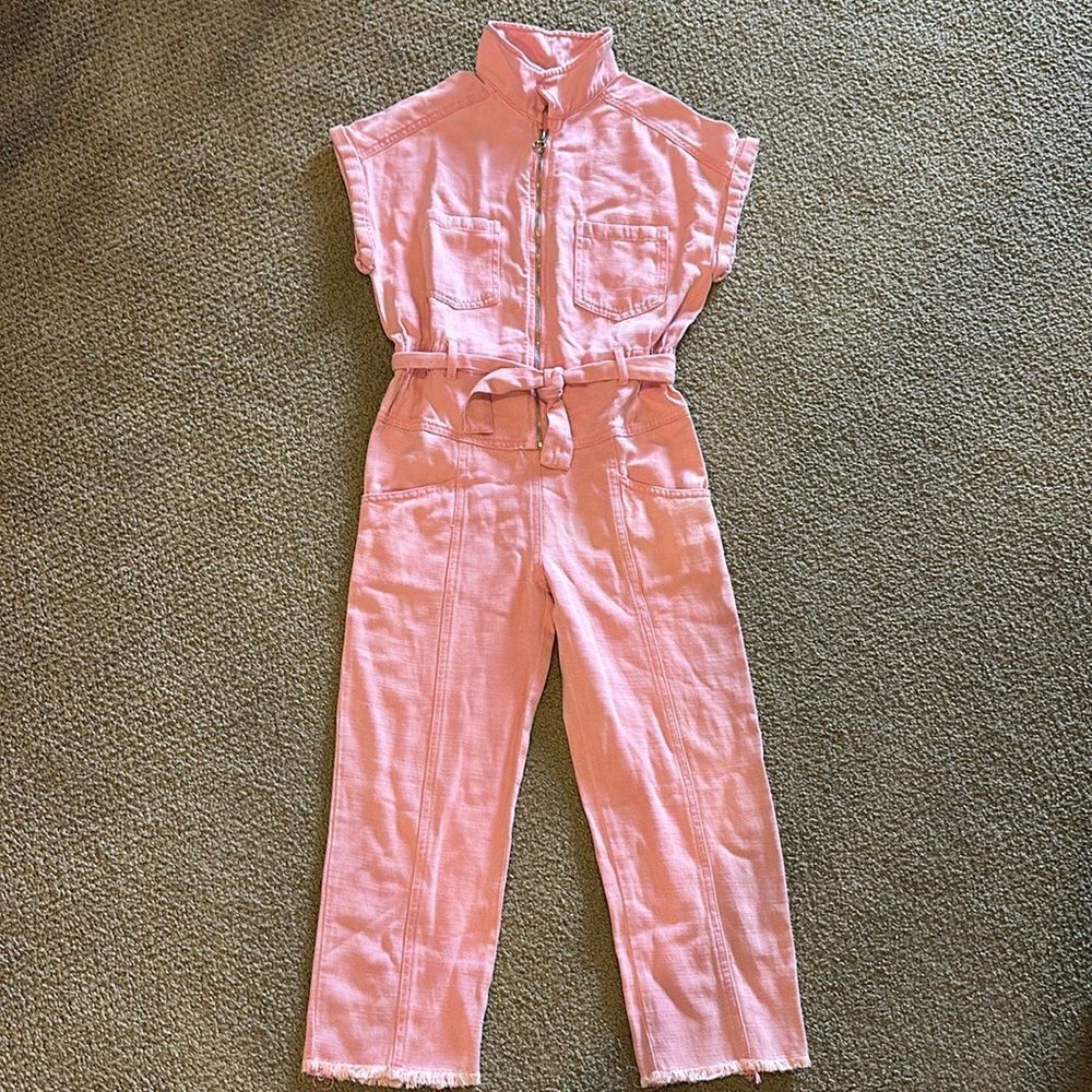 Zara Girls One Piece Pink Short-sleeve Zippered Jumpsuit - Size 8